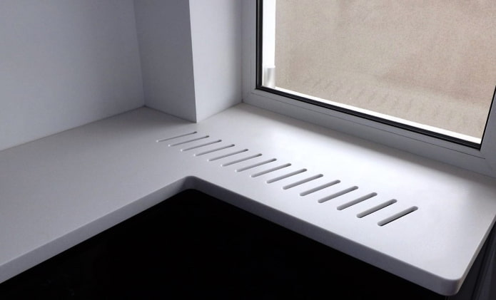 ventilatiegaten in het aanrechtblad onder het raam