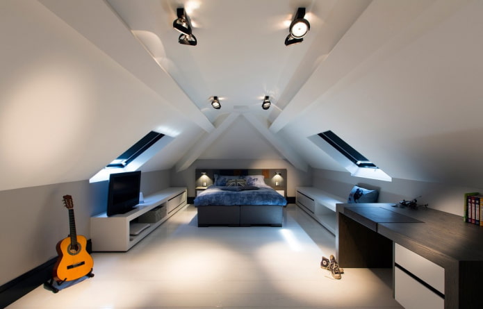 spots op het plafond op zolder