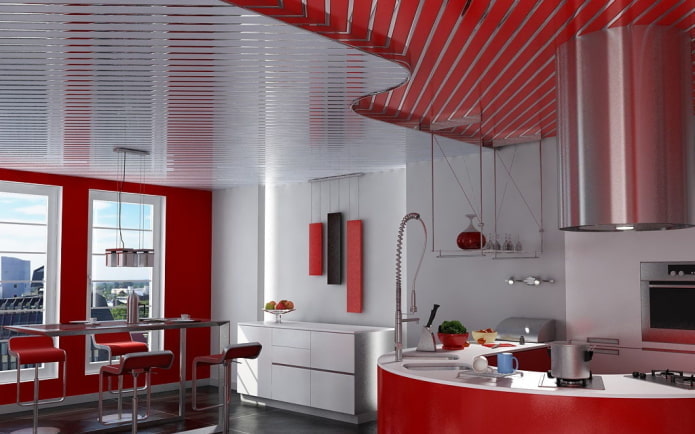 lamellenplafond in het interieur van de keuken