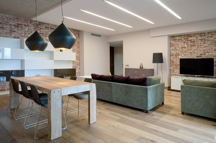 lichtlijnen op het plafond in het interieur