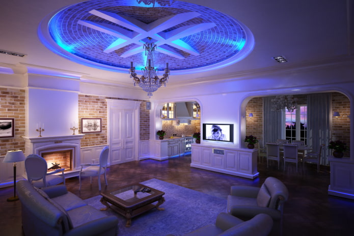 plafondstructuur met neonverlichting