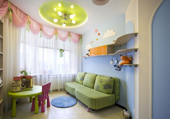 plafondontwerp in de vorm van cirkels in de kinderkamer