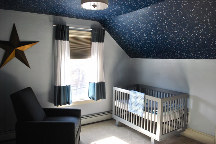 sterrenhemel aan het plafond in een kinderkamer