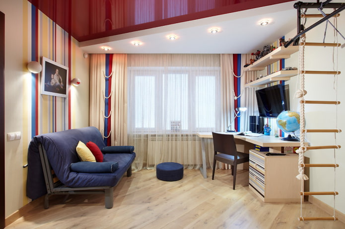 plafondstructuur met twee niveaus in een kinderkamer
