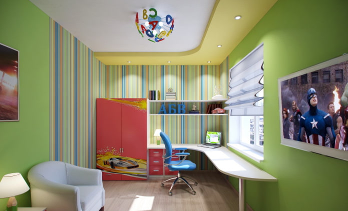 plafondstructuur met twee niveaus in een kinderkamer