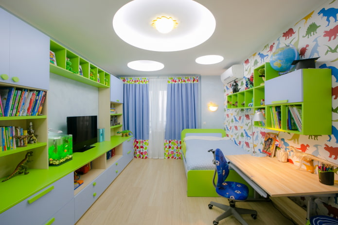 plafondstructuur met verlichting in de kinderkamer