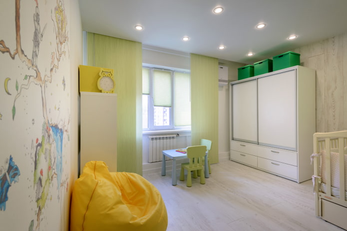 witte plafondstructuur in de kinderkamer