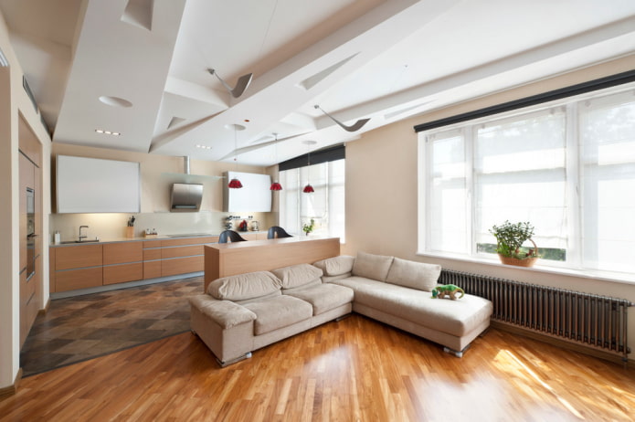 plafond in de hal gecombineerd met de keuken