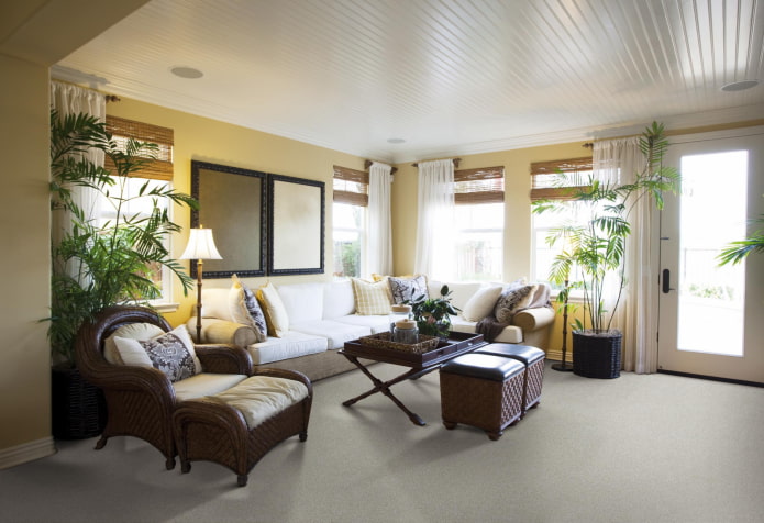 PVC-plafondpanelen in de woonkamer