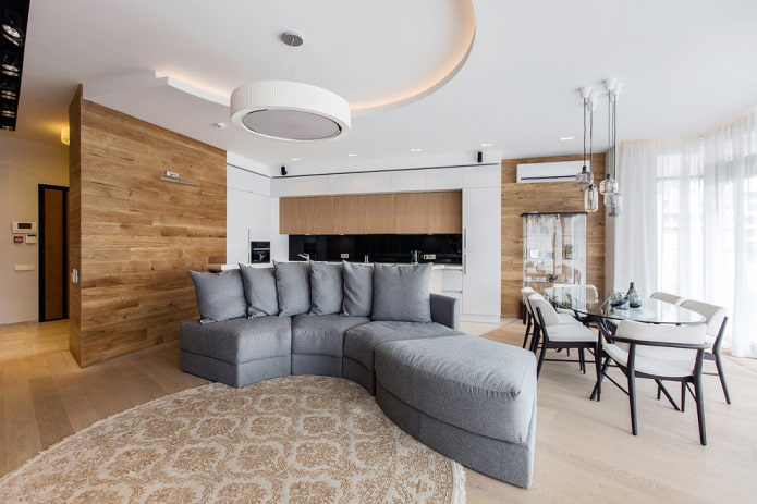 plafondzonering in het interieur van de woonkeuken