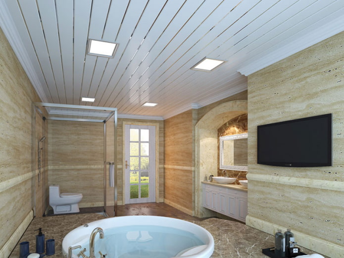 metalen plafondpanelen in de badkamer