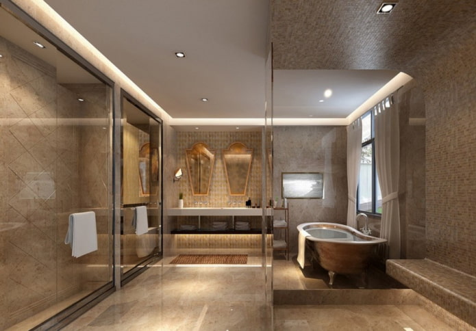 zwevend plafond in het badkamerinterieur