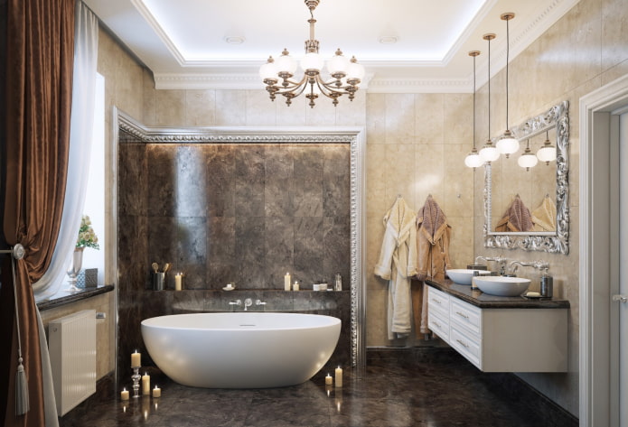 plafondontwerp in een badkamer in neoklassieke stijl