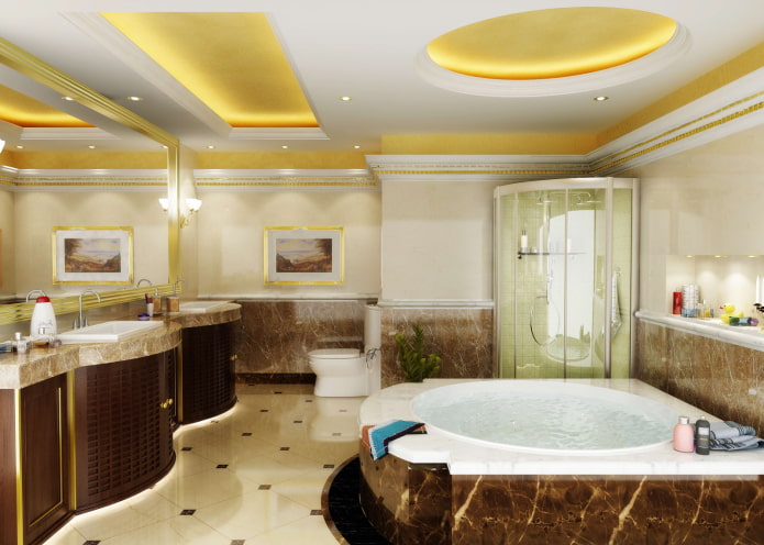 gouden plafond in het interieur van de badkamer
