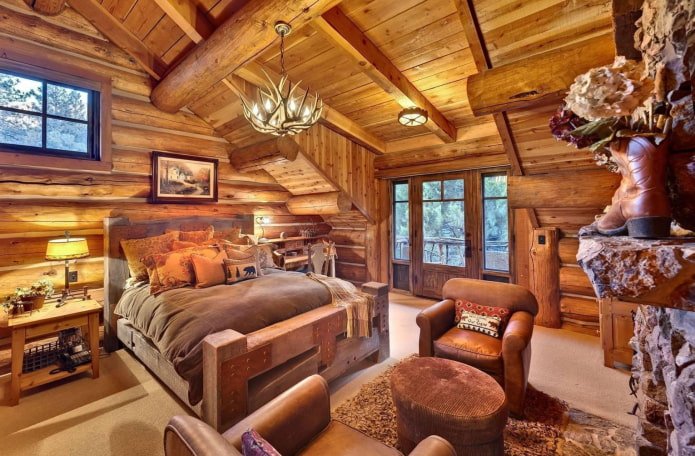 interieur van een slaapkamer van onbehandeld hout