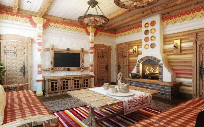woonkamer in een Russische izba