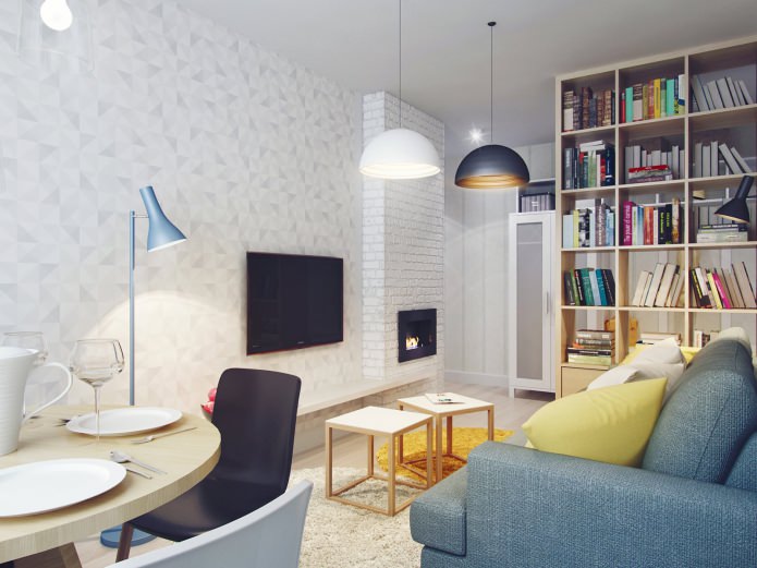 woonkamerinterieur met open haard