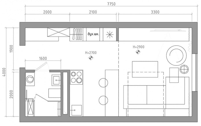 studio-indeling 29 m?