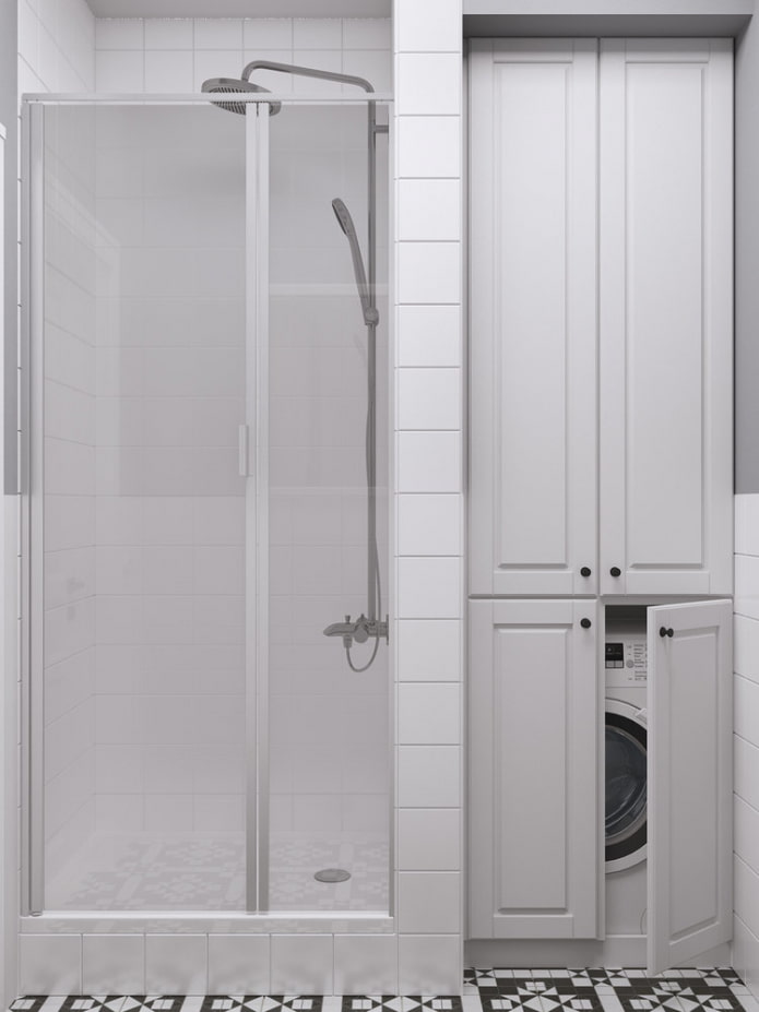 Douche en kast voor de wasmachine