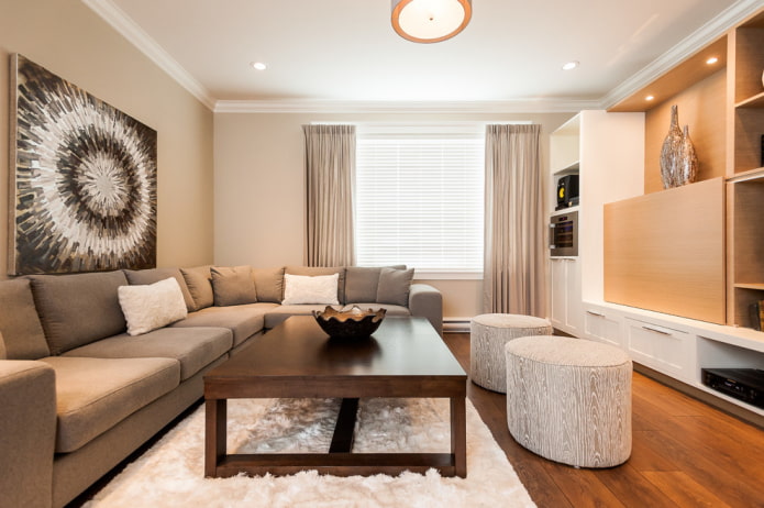 poefs in the living room interior