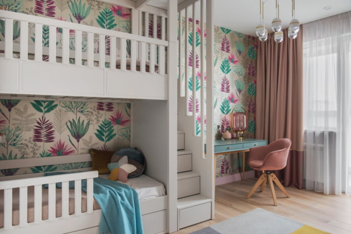 opstelling van meubels in een kinderkamer voor twee