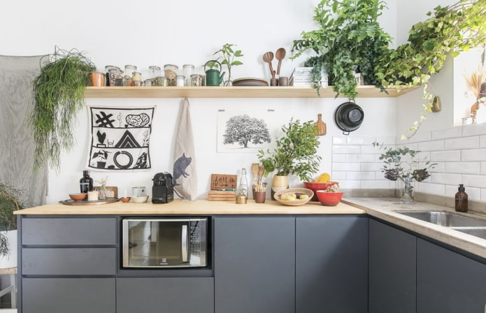 Planten in het keukeninterieur