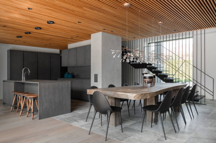 hangconstructie met houten latten