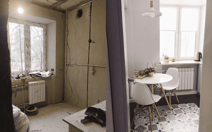 Foto voor en na de renovatie