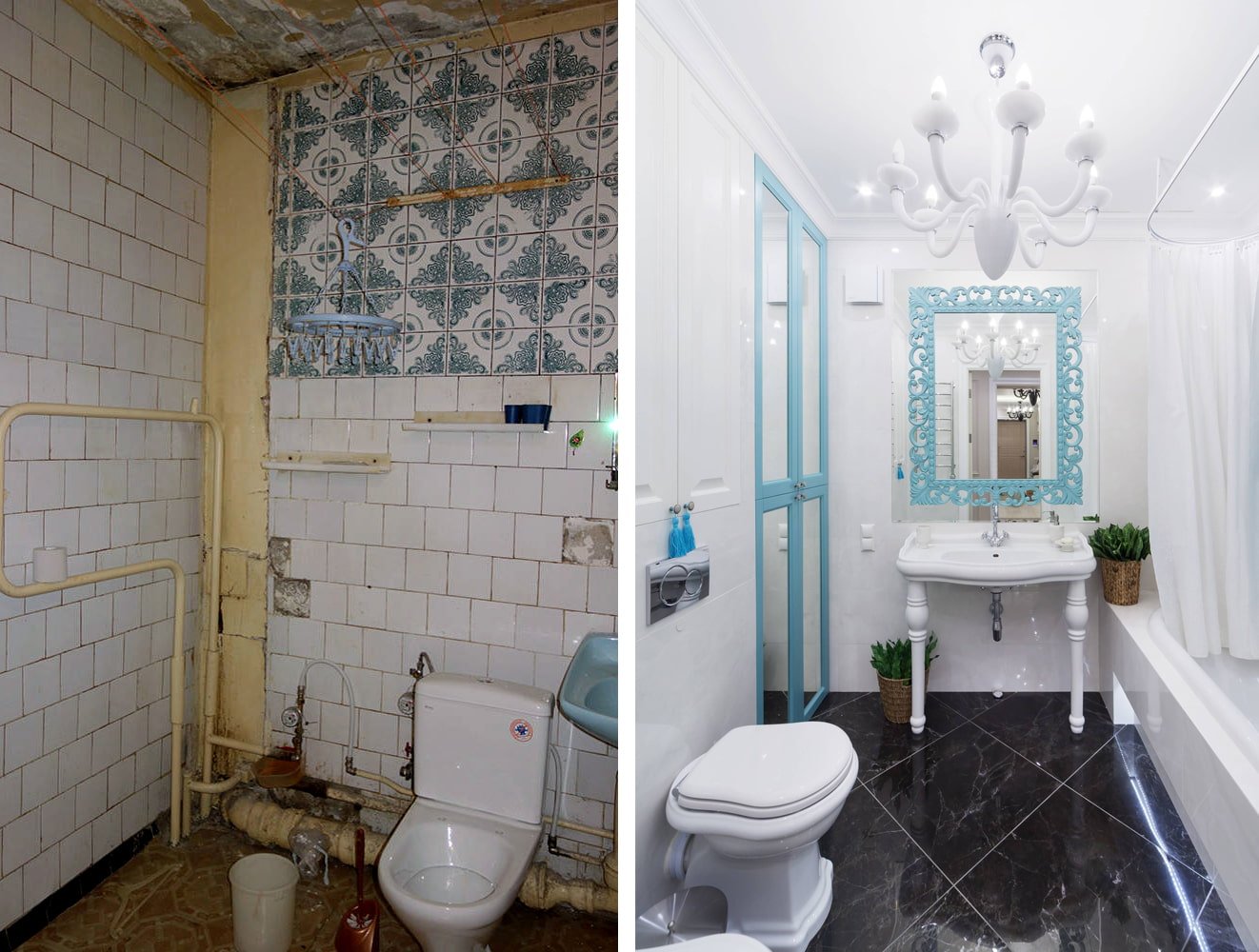 10 voorbeelden van badkamerrenovaties met voor- en nafoto's