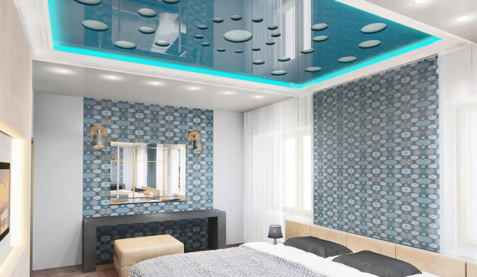 zwevend gebeeldhouwd plafond in de slaapkamer