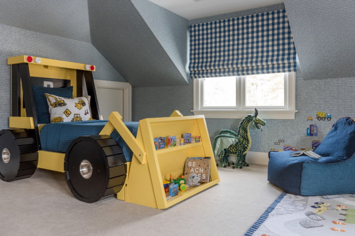 Geruite vouwgordijnen in de kinderkamer