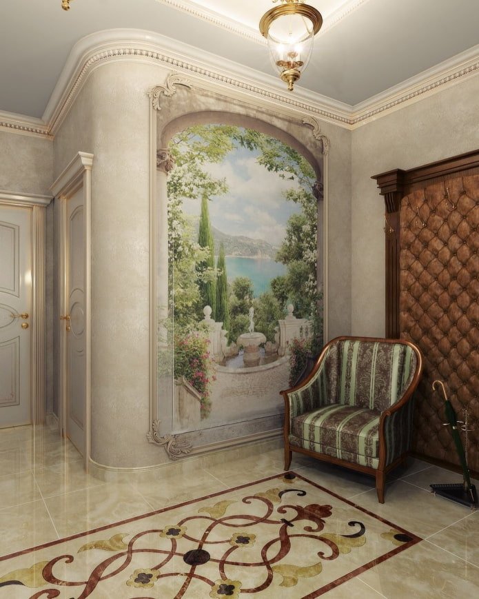 fresco op de muur in de gang