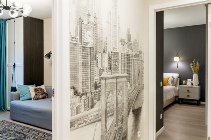 stadspanorama op de muur