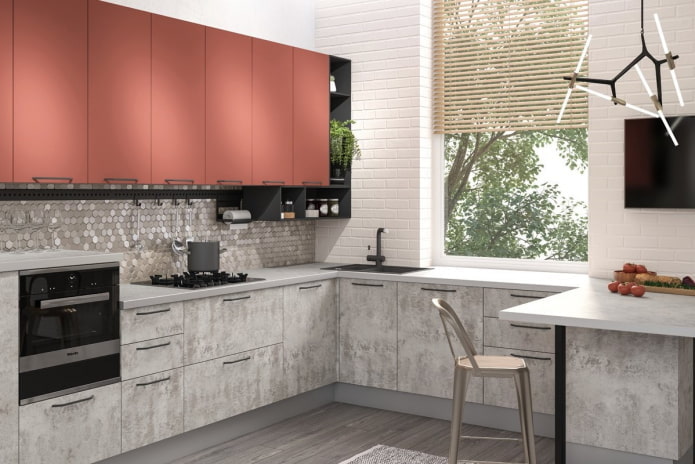 keukeninterieur in grijs- en roze tinten