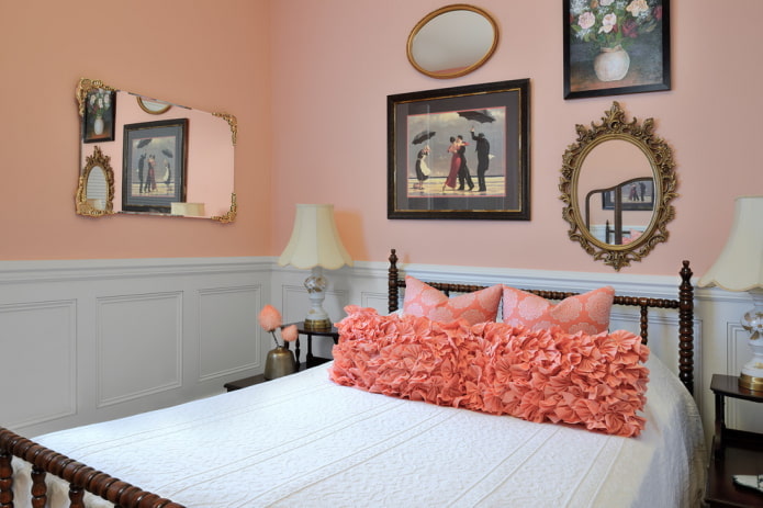 slaapkamerinterieurdecoratie in roze tinten