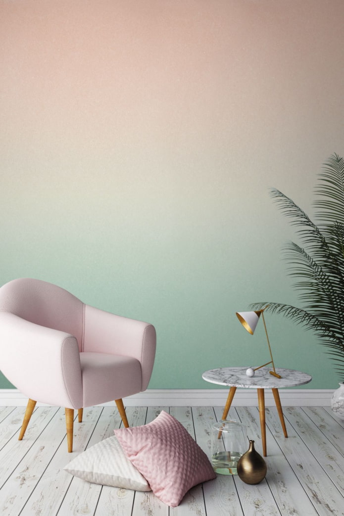 roze en mintgroen behang