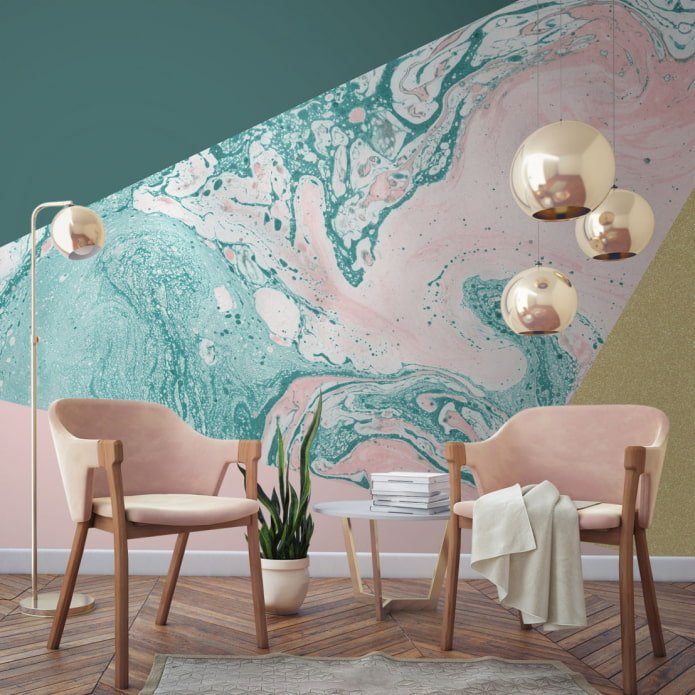 roze en turquoise behang