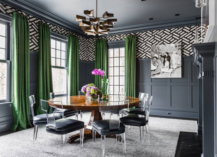 Combinatie van grijs en groen in het interieur