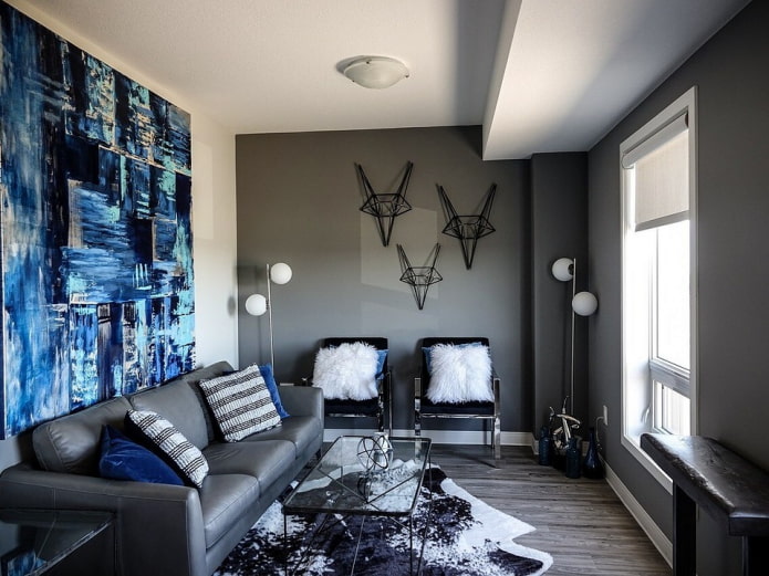 Combinatie van grijs en blauw in het interieur