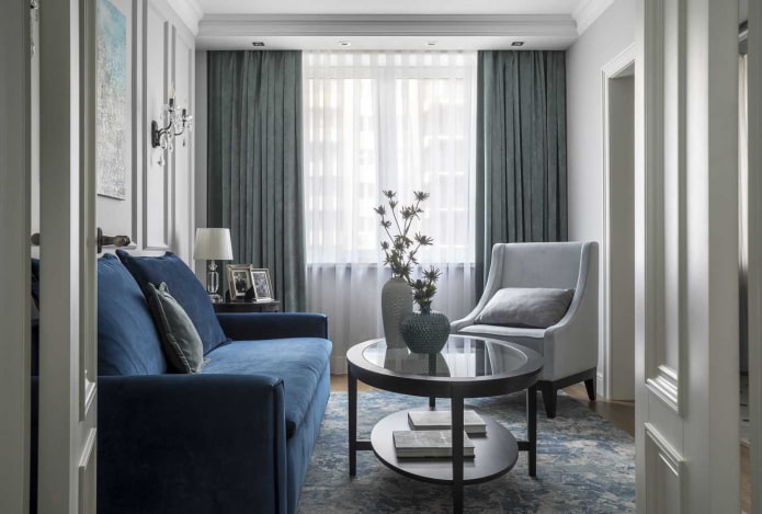 Combinatie van grijs en blauw in het interieur