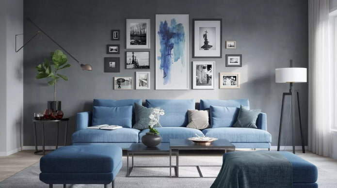 Grijs in combinatie met blauw in het interieur