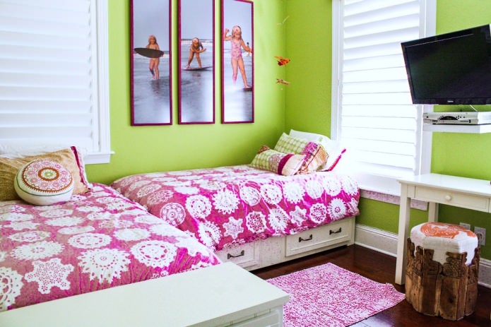 Lichtgroen en fuchsia