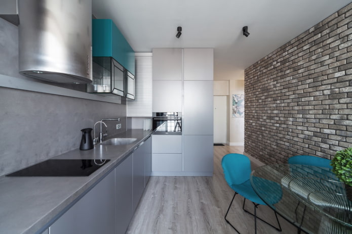 afwerking in het keukeninterieur in grijstinten