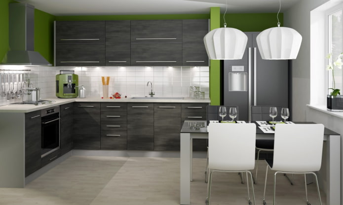 keuken in grijs-wit-groene tinten