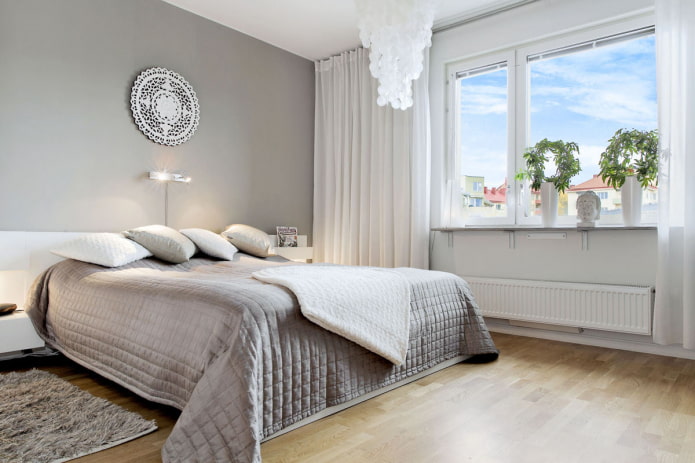 slaapkamerinterieur in grijstinten