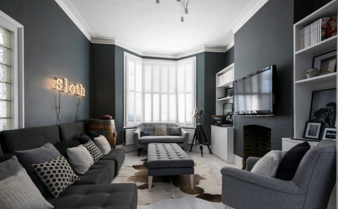 woonkamerinterieur in grijstinten