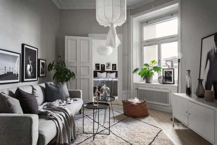 grijs interieur in Scandinavische stijl