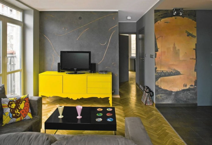 meubels in het interieur in grijstinten