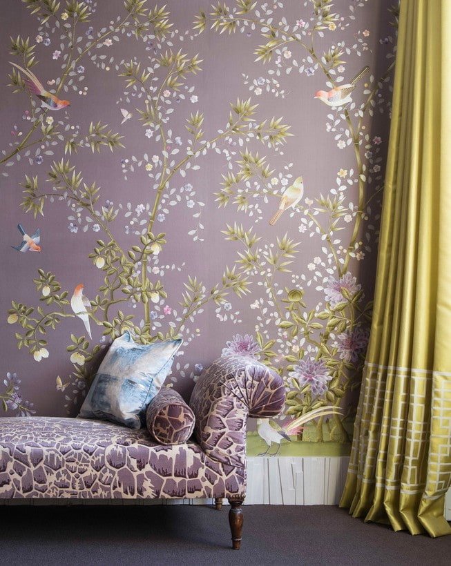 zijden behang met vogels