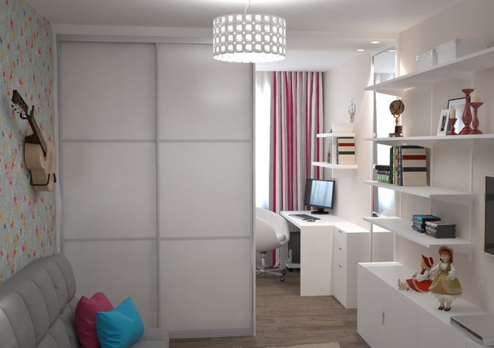 kledingkast in de vorm van een scheidingswand in het interieur van een kinderkamer